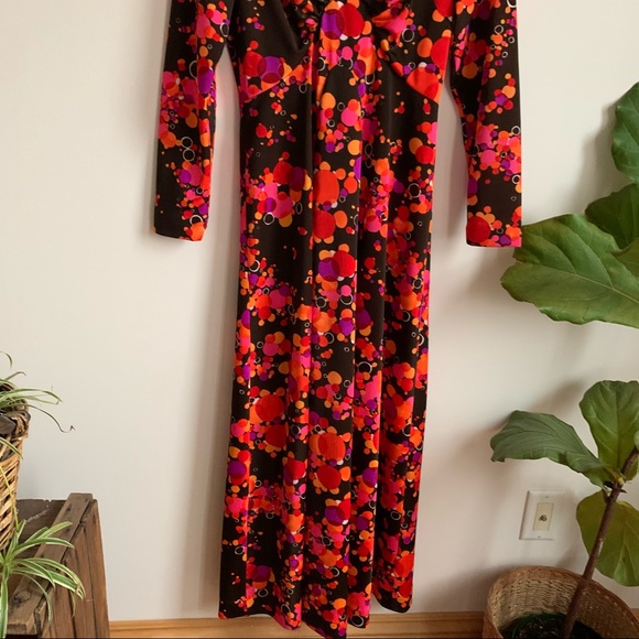 Vtg Maxi Dress Handmade Long Sleeves Multicolored - Picture 7 of 16